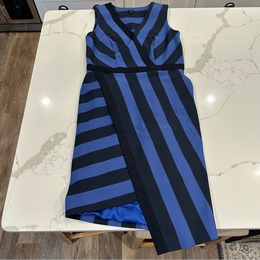G.I.L.I. Women Milano Ponte Blue Stripe Bodycon Dress Size 8 Sleeveless Cocktail - Picture 8 of 15